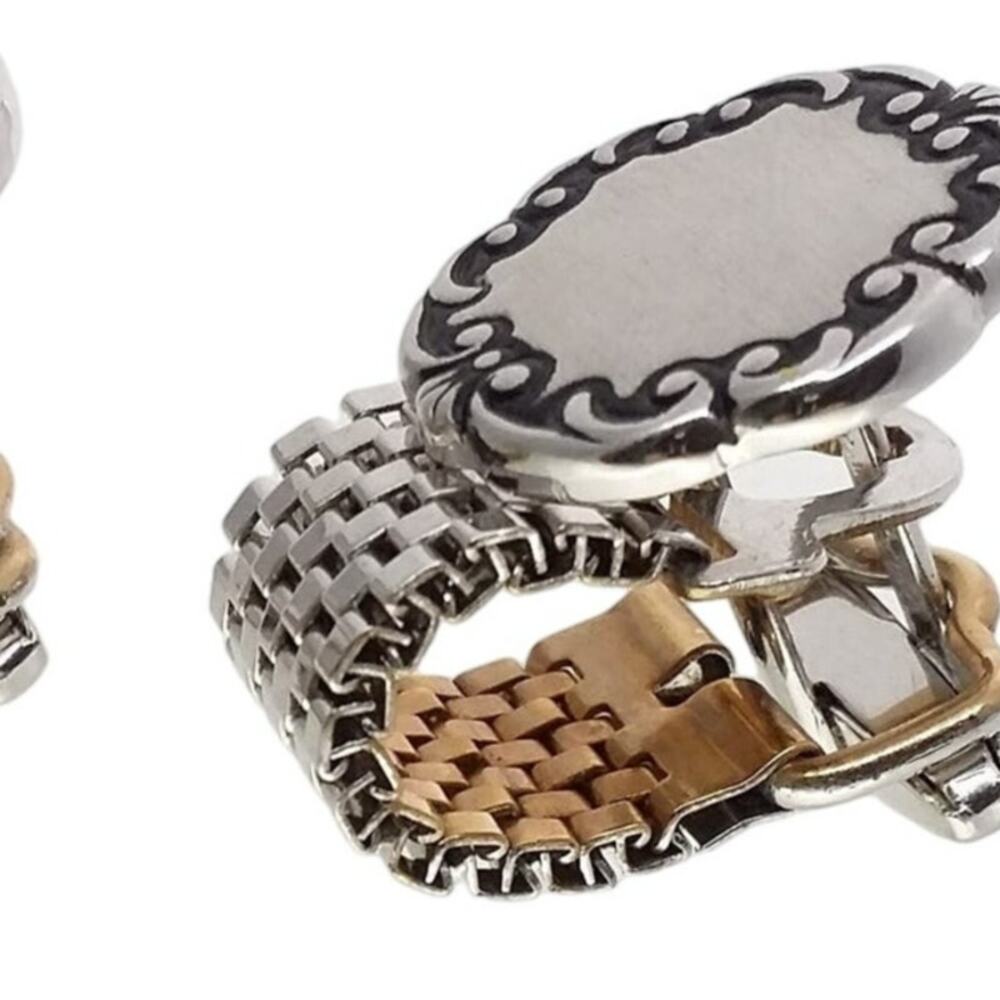 Sarah Coventry Cufflinks Silver Tone Scroll Black Enamel Mesh Wrap England Retro